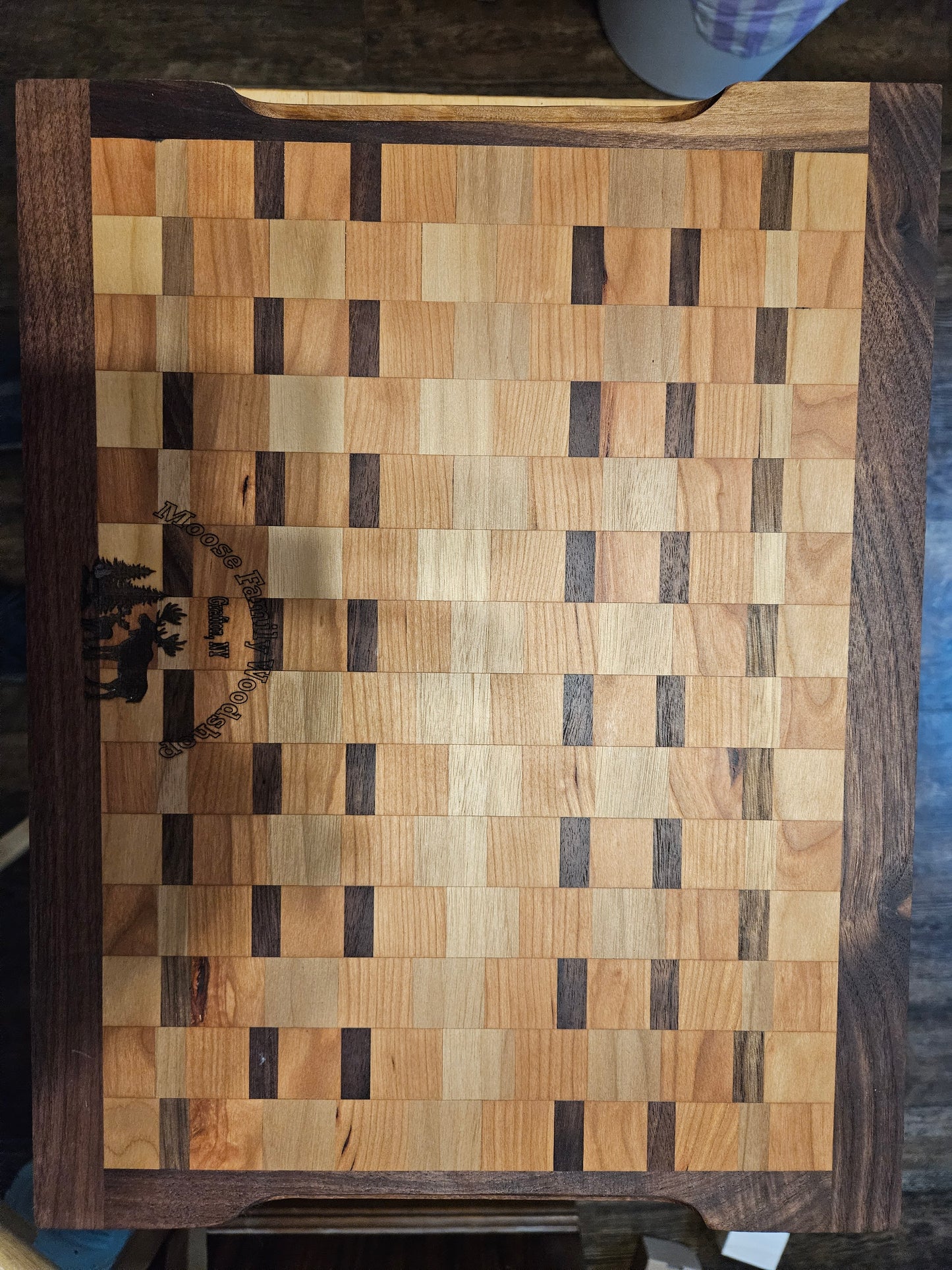 Checkerboard Face Grain Walnut, Maple and Cherry Cutting Board