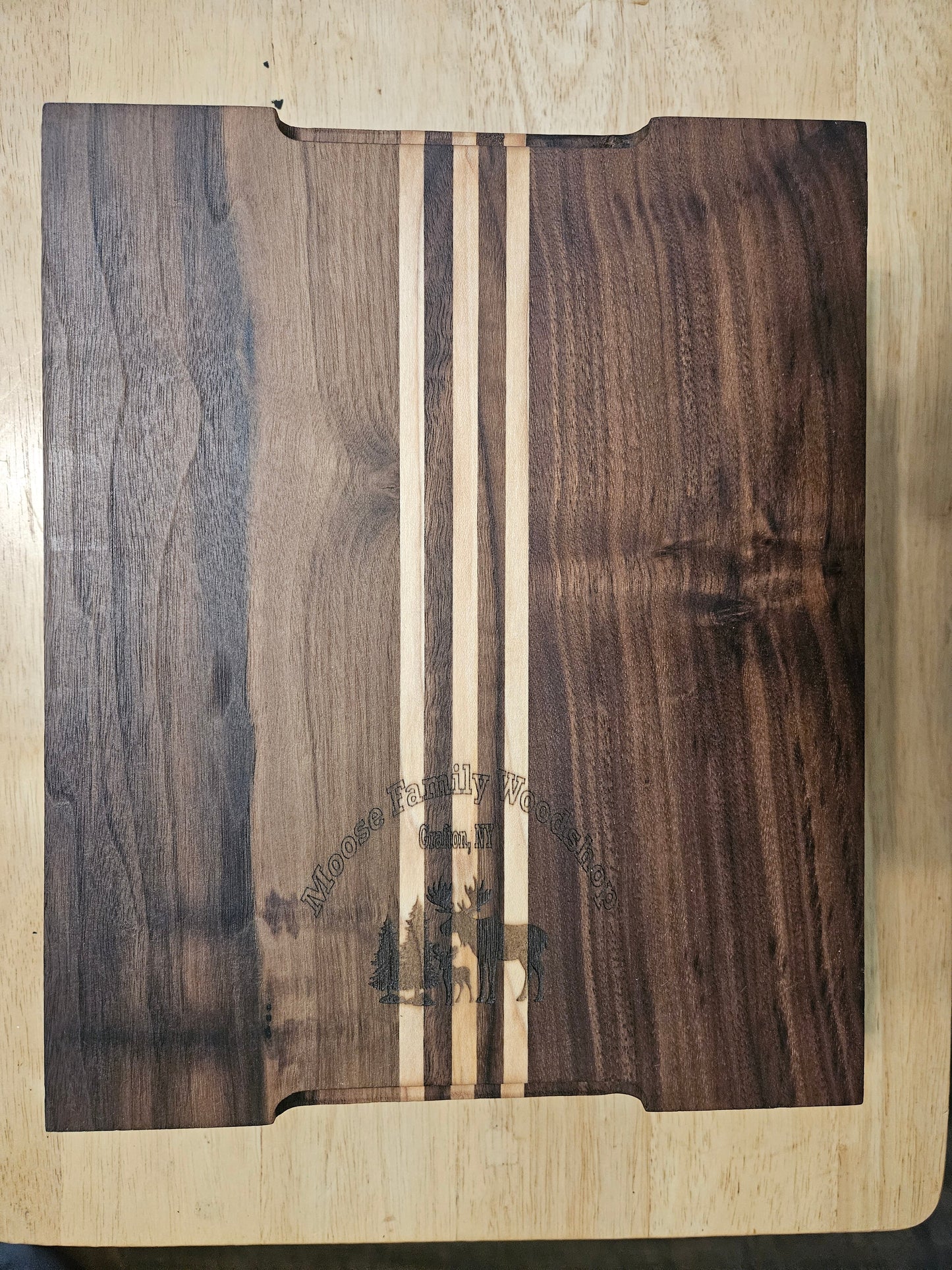 Cutting/Vegetable Board made w/ Walnut and Maple with finger grips 11" x 9"