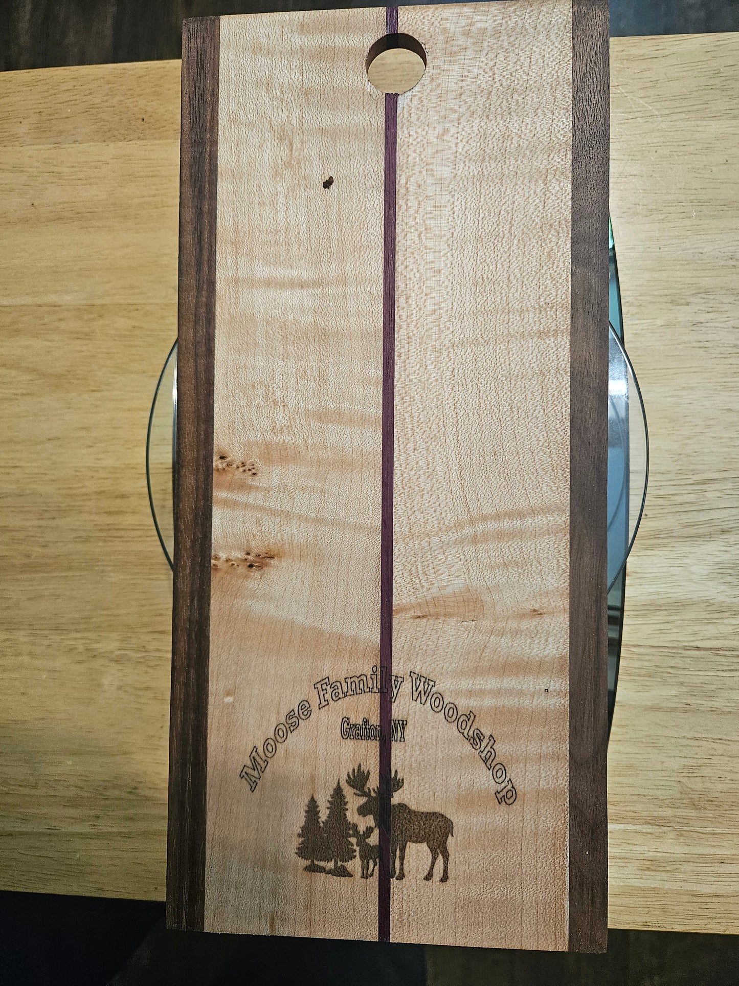 Cheese Board 11.5" x 5.5" Walnut, Maple and Purple Heart