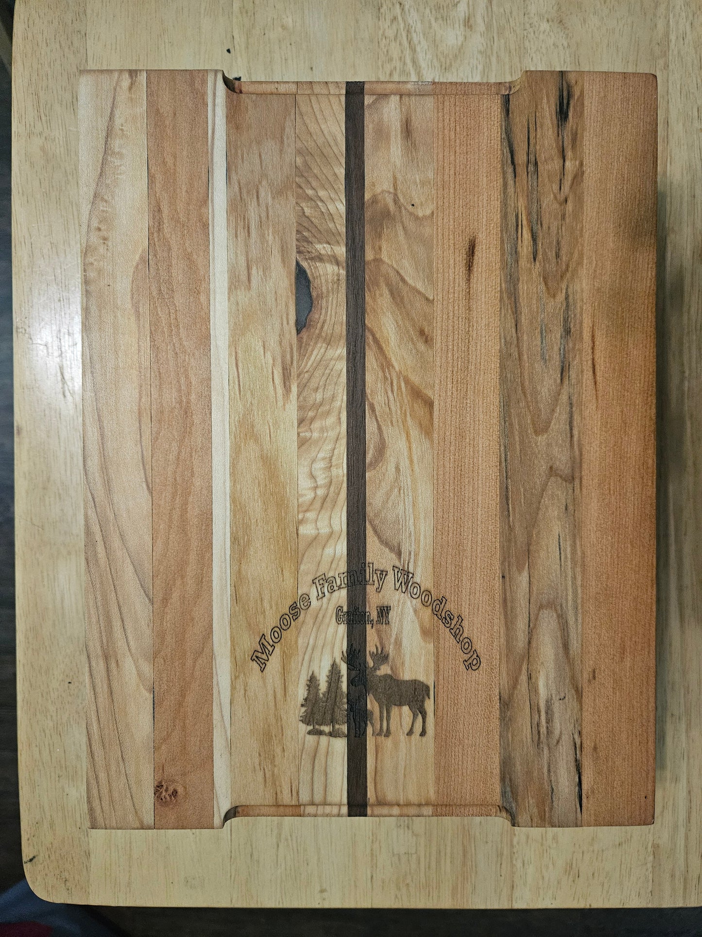 Cutting/Vegetable Board made w/ Walnut, cherry and Maple with finger grips 11" x 9"