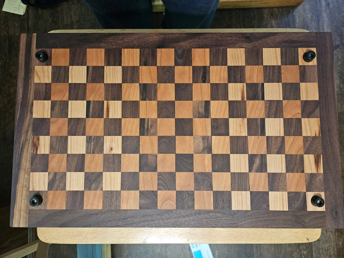 Checkerboard Face Grain Walnut and Cherry with walnut border Cutting Board with feet