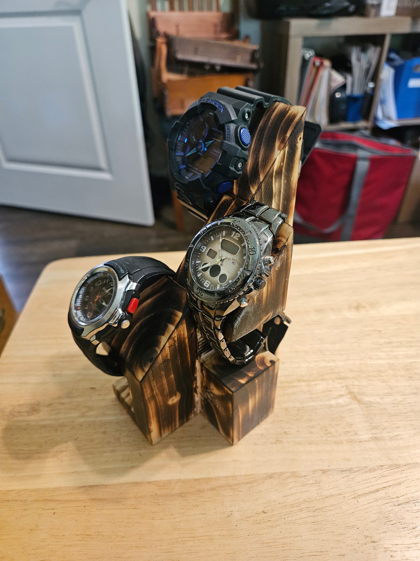 Watch Holder for 3 watches handmade from Pine, finished with Shou Sugi Ban