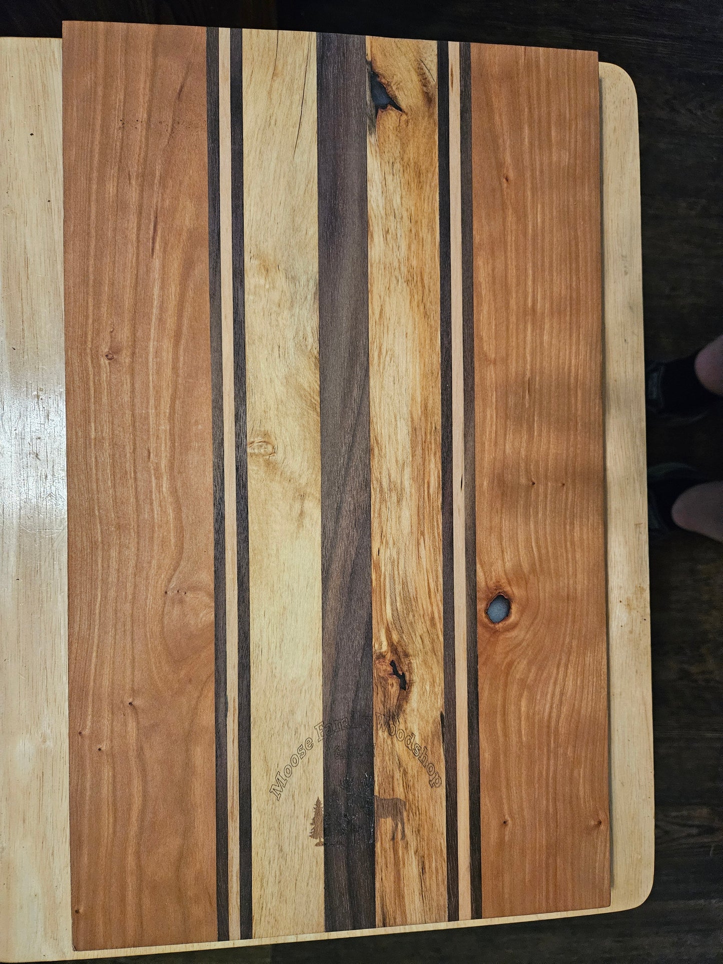 Cutting Board with stunning look made from Walnut, Maple ad Cherry with beveled edges 18" x 11"