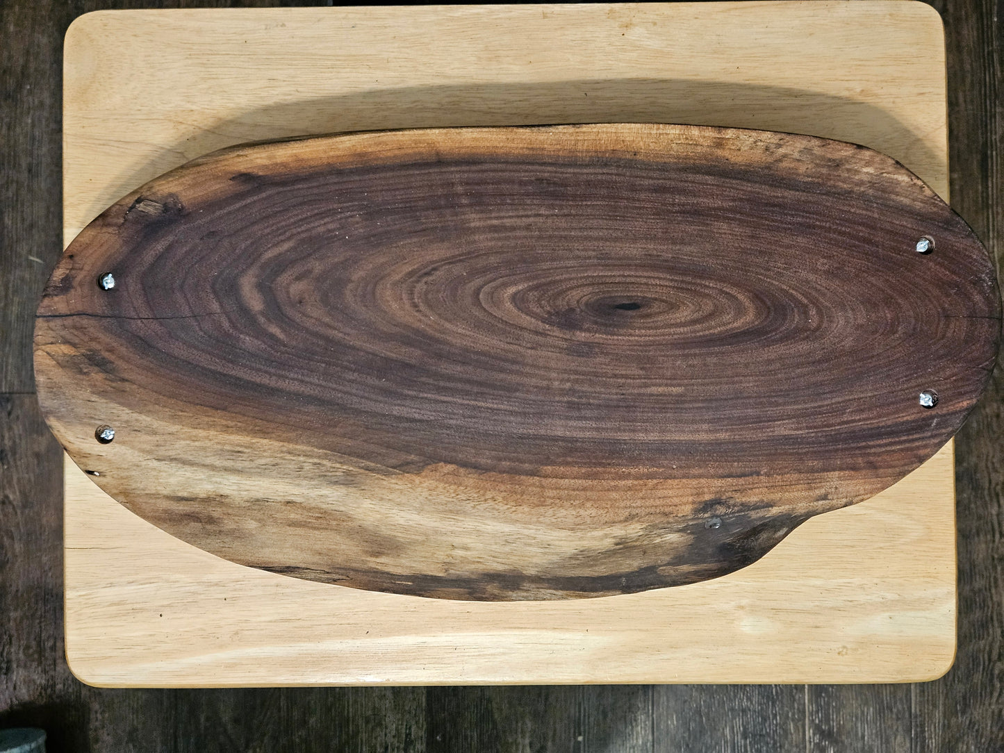 Charcuterie board with live edge Walnut with handles AOL 19" x 10"