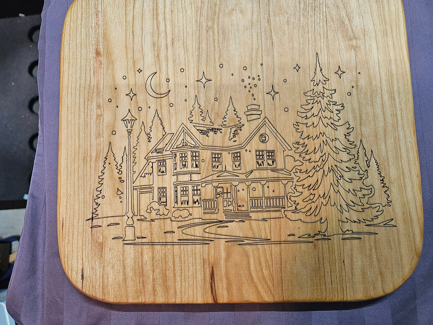 Cutting Board 18" x 11" Cherry Santa shape with engrave winter scene