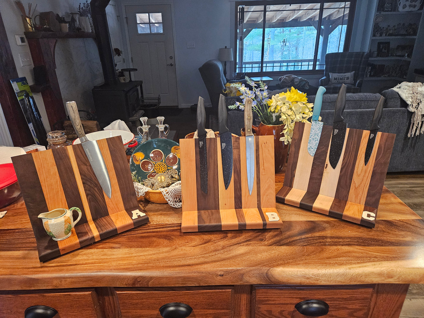 Magnetic Countertop Knife Stand made from Cherry and Walnut