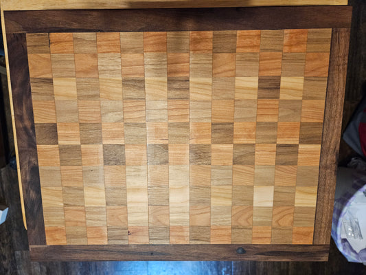 Checkerboard Face Grain Maple and Cherry with Walnut border Cutting Board with finger grips