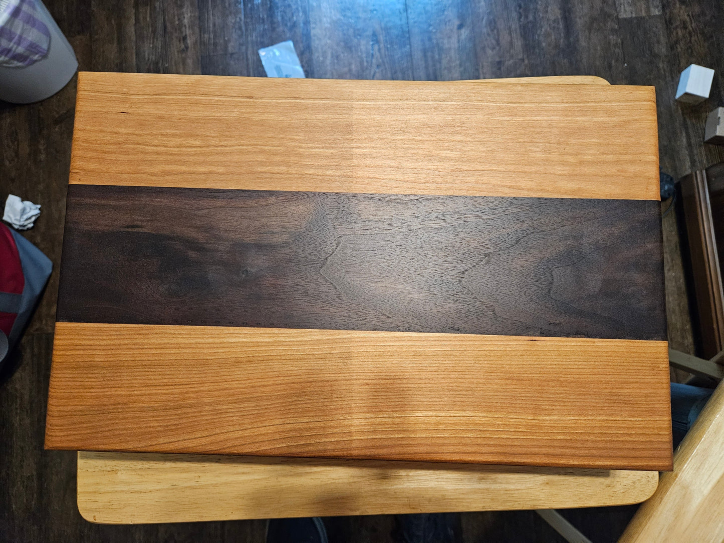 Large Cherry and Walnut Cutting Board with finger grips