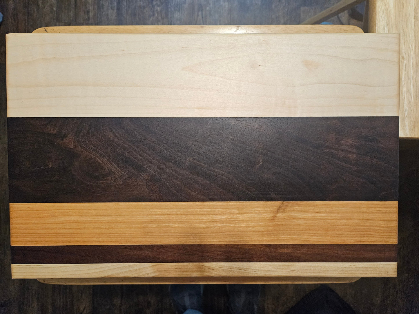 Large Maple, Walnut and Cherry Cutting Board with finger grips