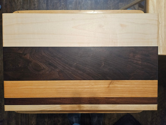 Large Maple, Walnut and Cherry Cutting Board with finger grips