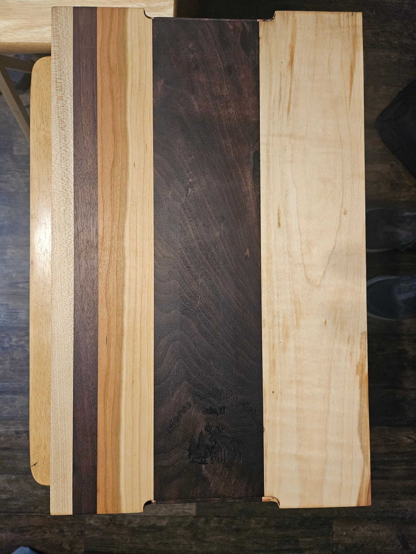 Large Maple, Walnut and Cherry Cutting Board with finger grips