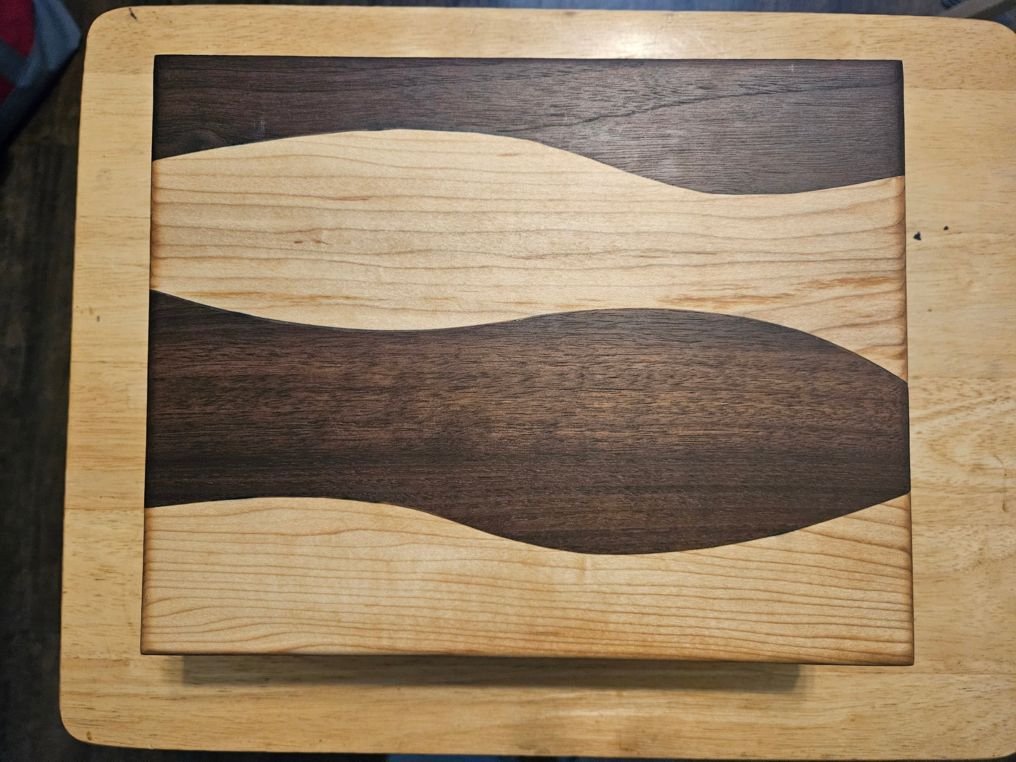 Cutting/Vegetable Board made w/ Walnut and Maple with finger grips 11.5" x 9"