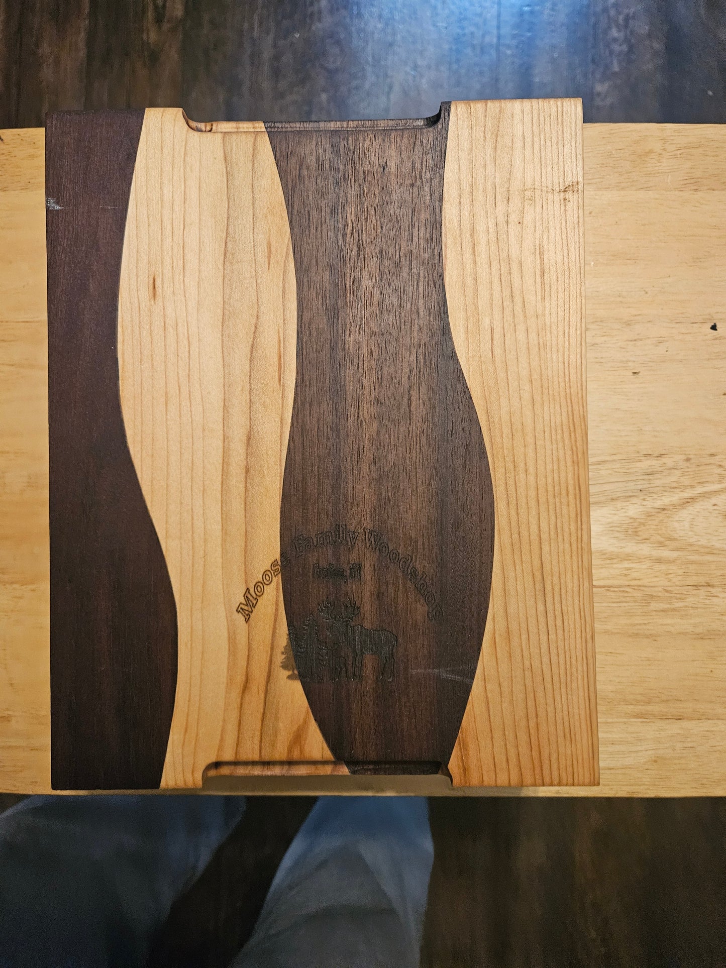 Cutting/Vegetable Board made w/ Walnut and Maple with finger grips 11.5" x 9"