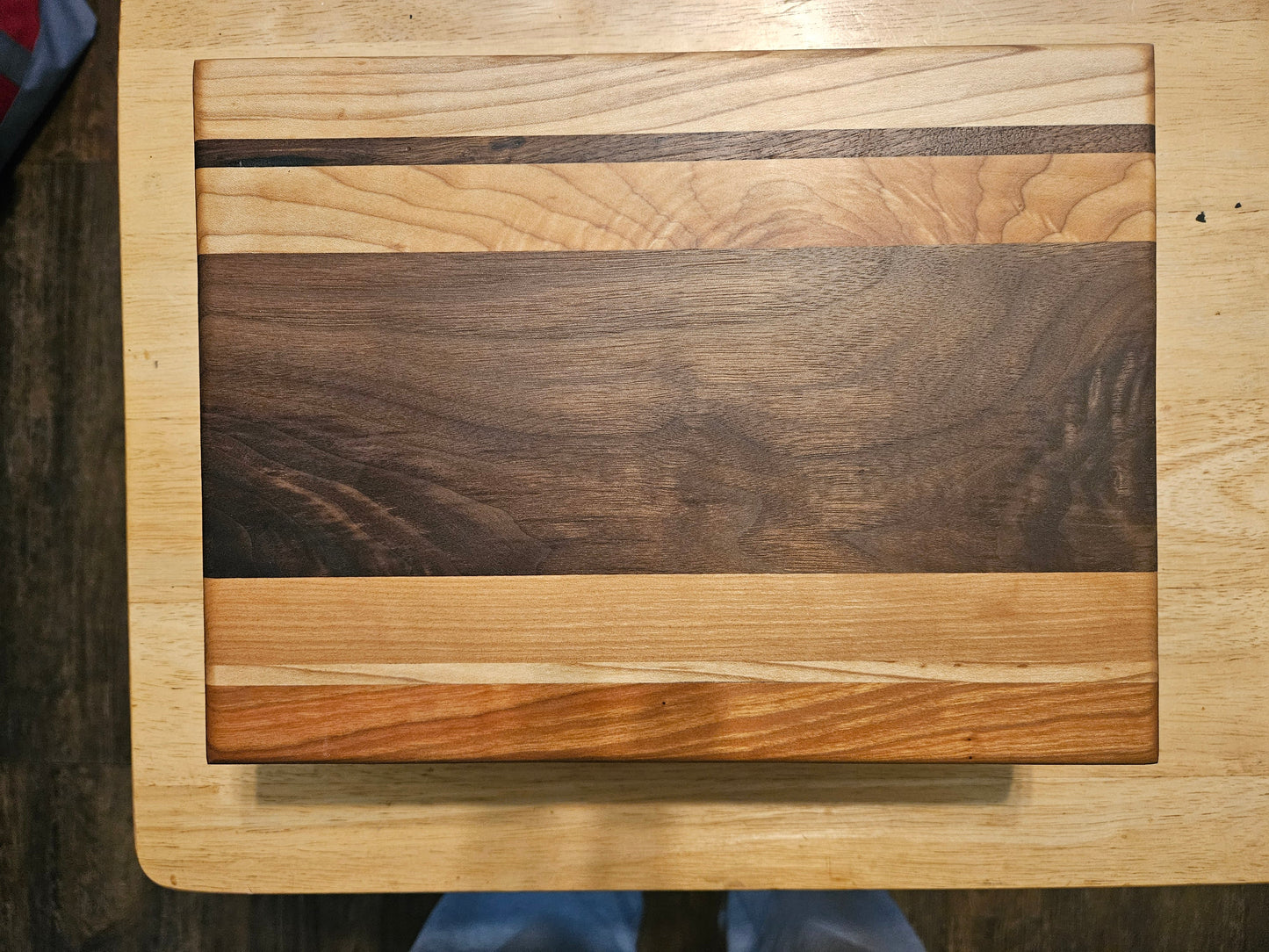 Cutting/Vegetable Board made w/ Walnut, cherry and Maple with finger grips 11" x 9"