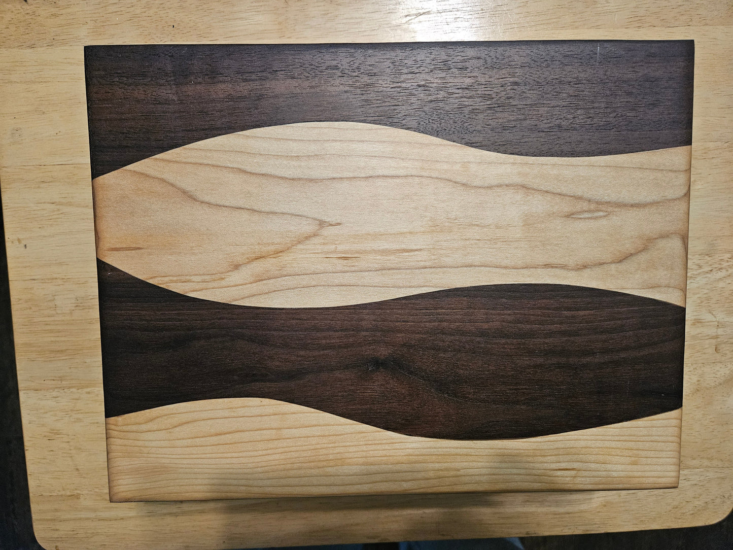 Cutting/Vegetable Board made w/ Walnut and Maple with finger grips 11.5" x 9"