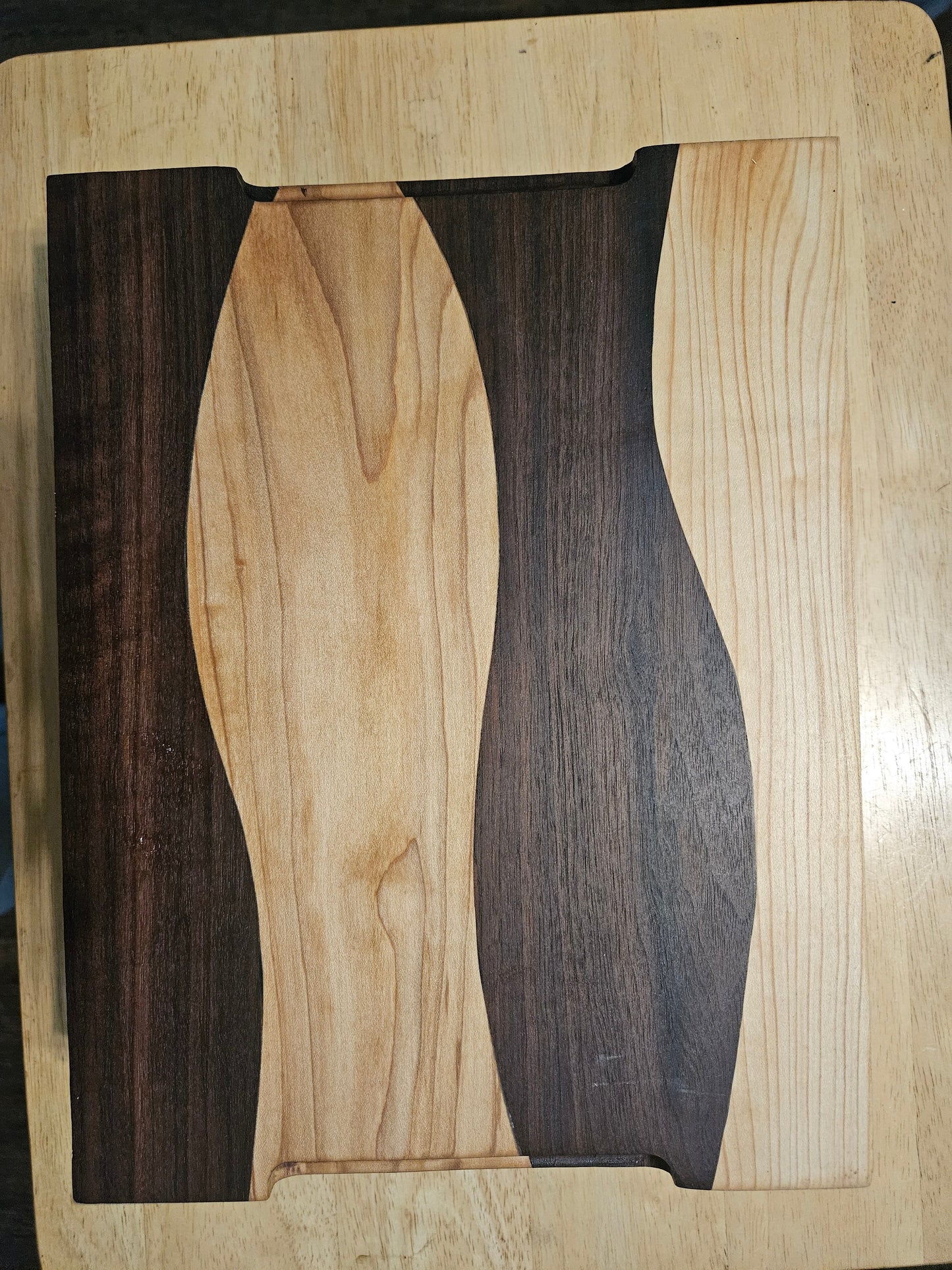 Cutting/Vegetable Board made w/ Walnut and Maple with finger grips 11.5" x 9"
