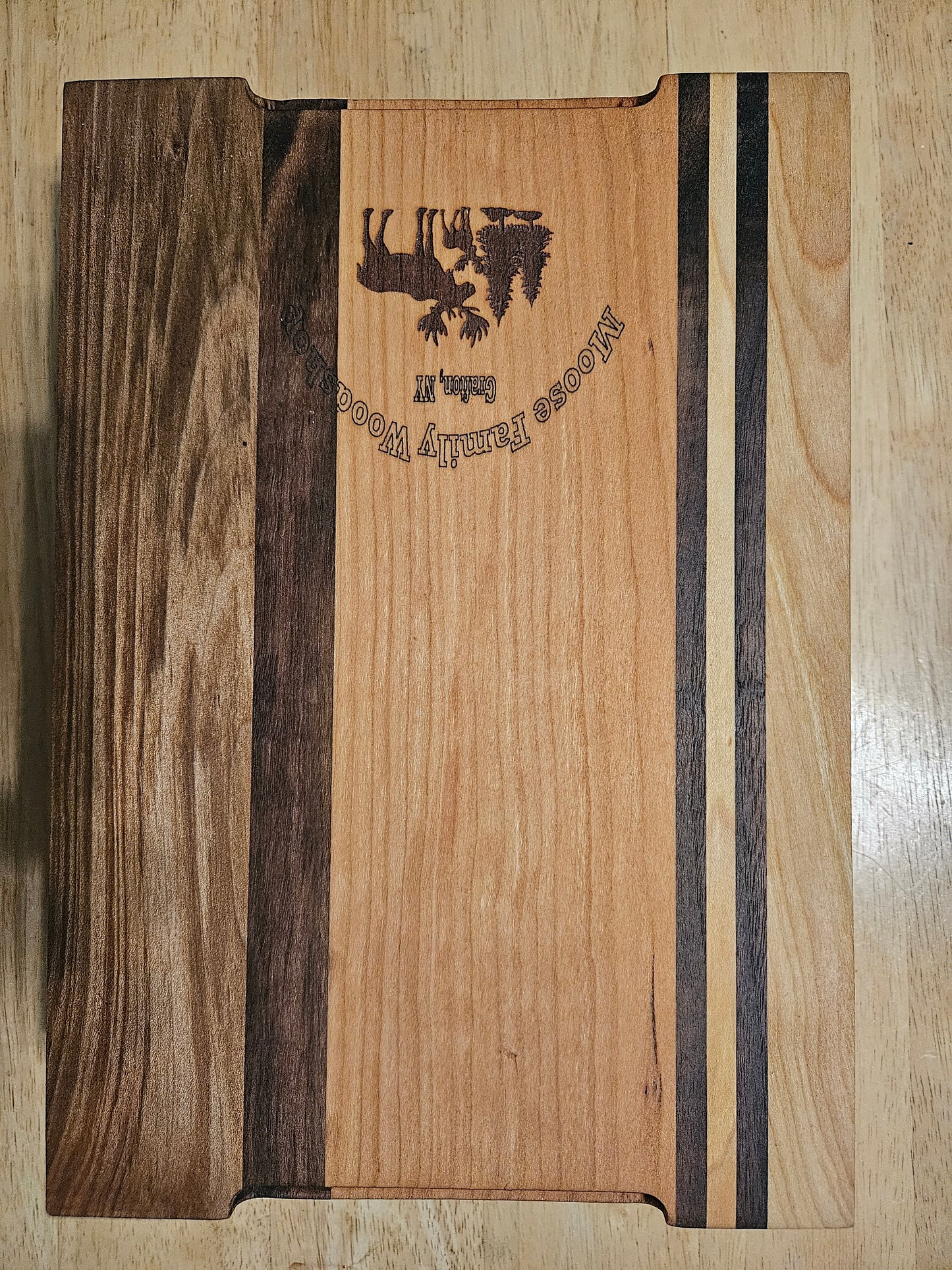 Cutting/Vegetable Board made w/ Walnut, cherry and Maple with finger grips 11" x 9"