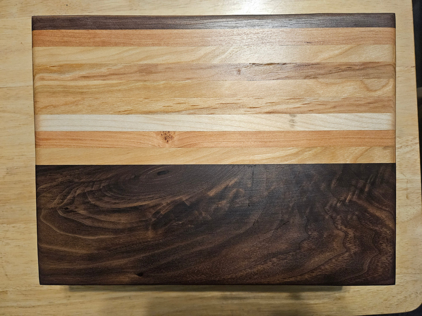 Cutting/Vegetable Board made w/ Walnut, cherry and Maple with finger grips 11" x 9"