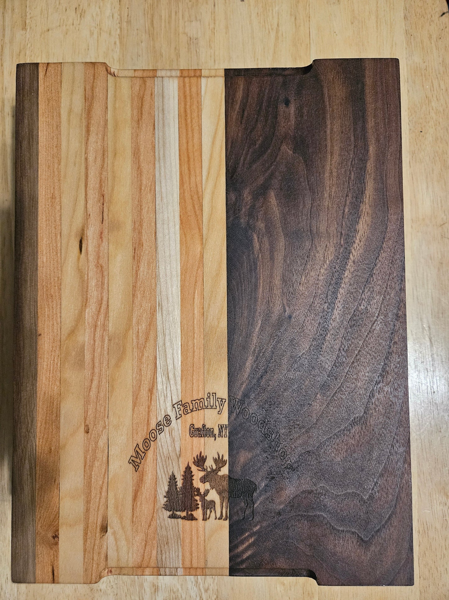Cutting/Vegetable Board made w/ Walnut, cherry and Maple with finger grips 11" x 9"