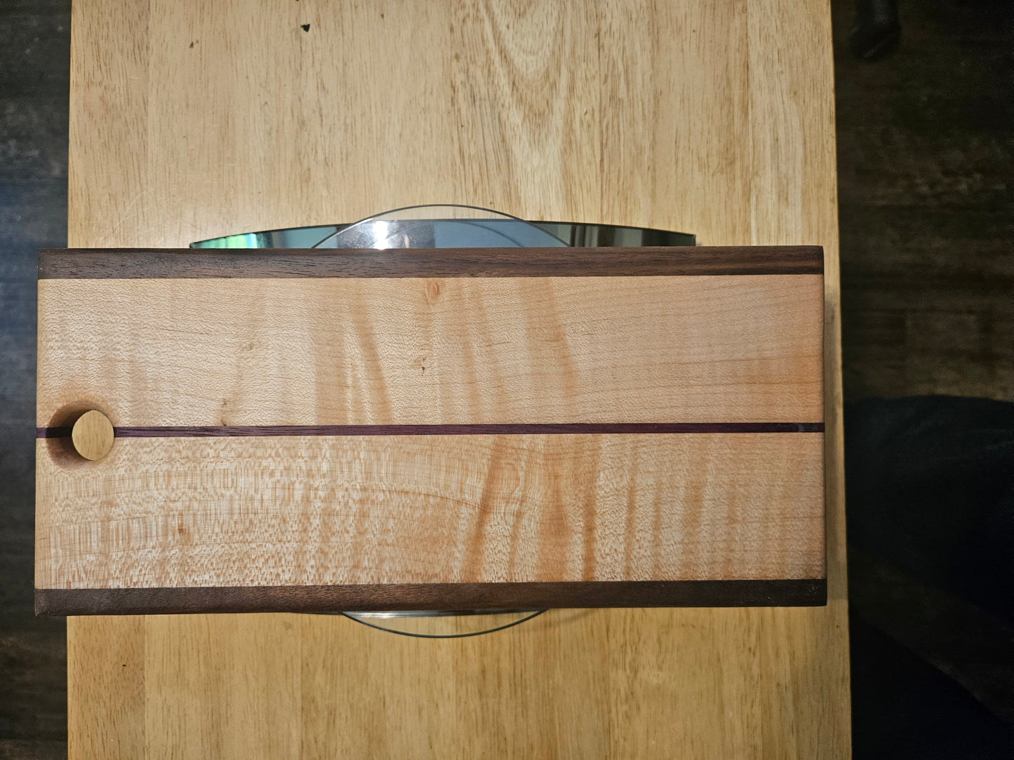 Cheese Board 11.5" x 5.5"  Walnut, Maple and Purple Heart