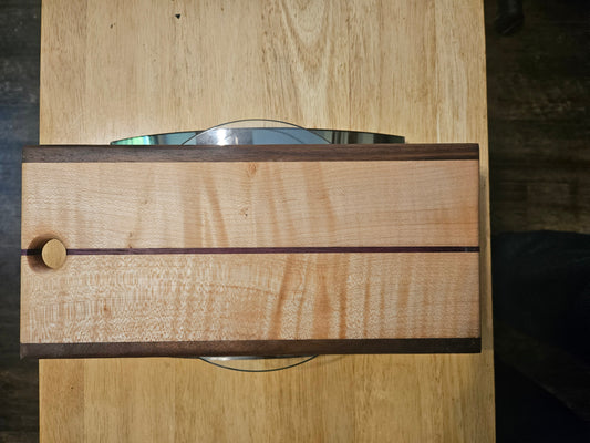 Cheese Board 11.5" x 5.5"  Walnut, Maple and Purple Heart
