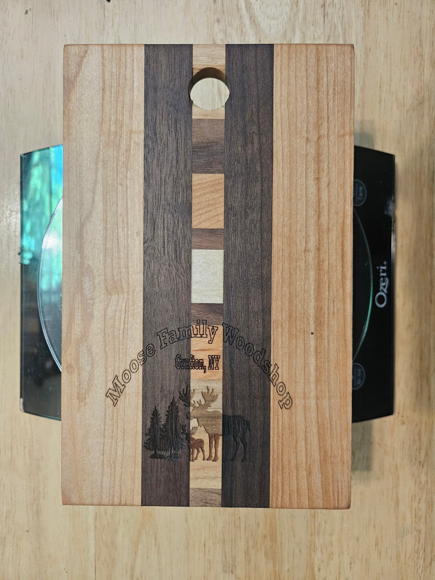 Cheese Board 8.5" x 5.5" Cherry, Walnut and Maple
