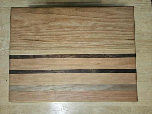 Cutting/Vegetable Board made w/ Walnut, Cherry and Hickory with finger grips 11" x 9"