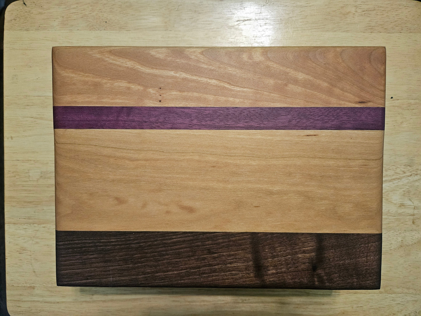 Cutting/Vegetable Board made w/ Purple Heart, Cherry and Walnut with finger grips 11" x 9"