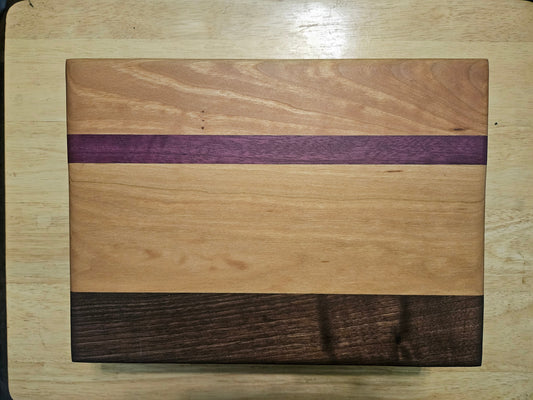 Cutting/Vegetable Board made w/ Purple Heart, Cherry and Walnut with finger grips 11" x 9"