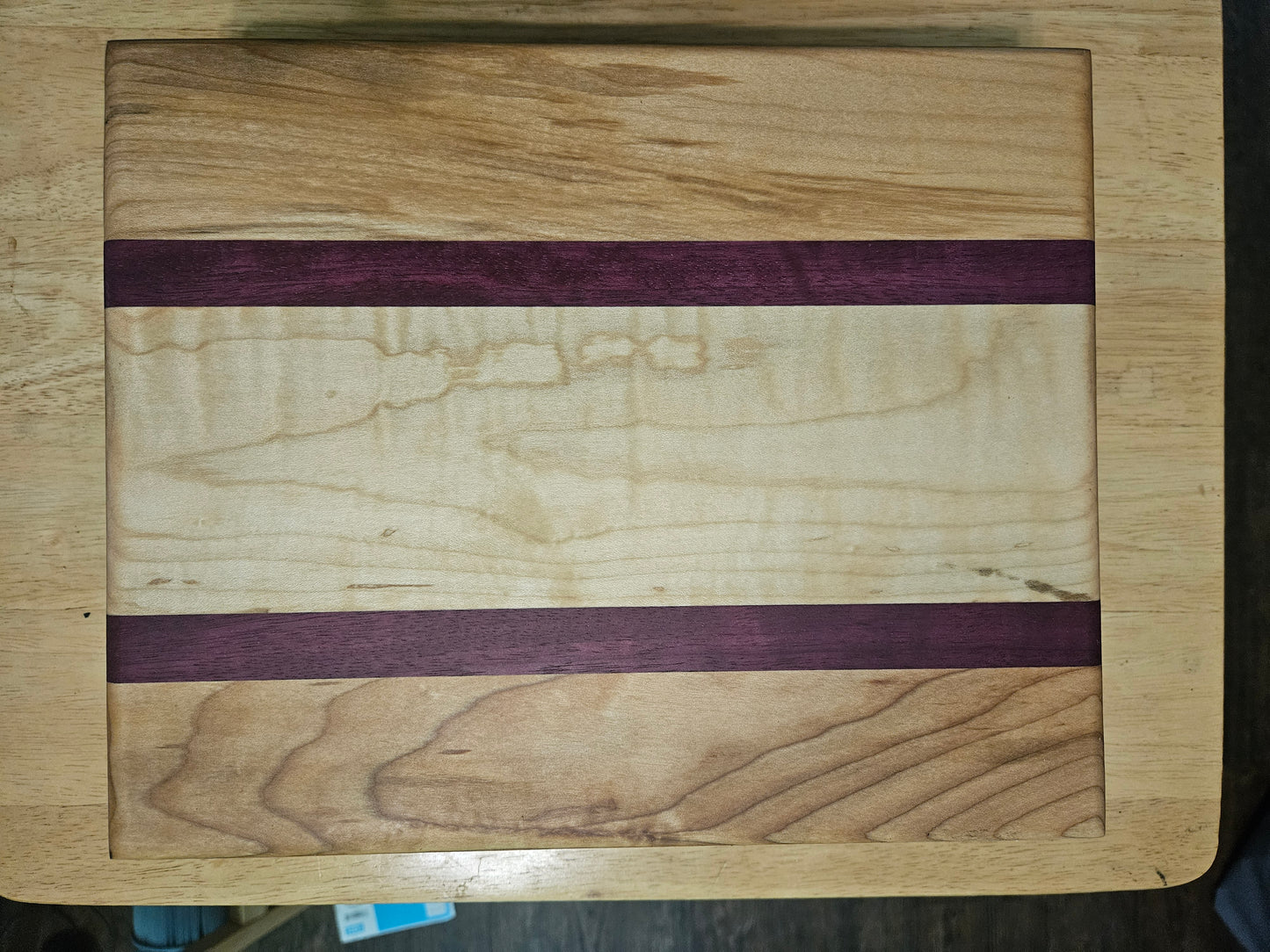 Cutting/Vegetable Board made w/ Purple Heart, Cherry and Maple with finger grips 11" x 9"