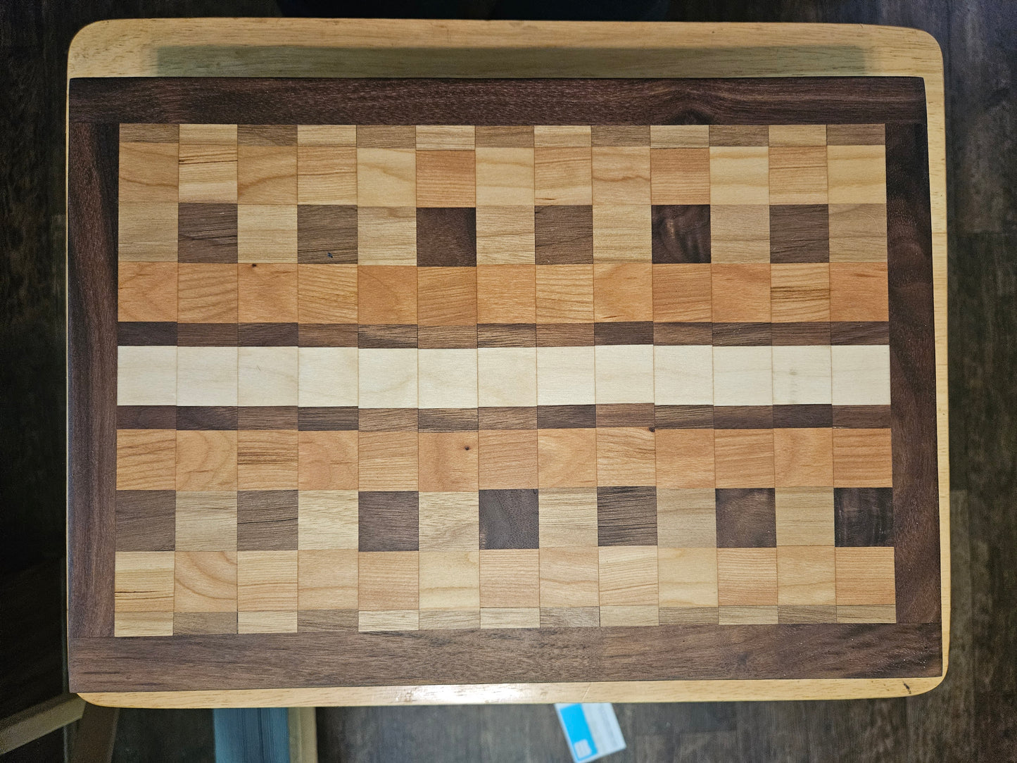 Checkerboard Face Grain Maple and Cherry, Walnut Cutting Board with beveled edges