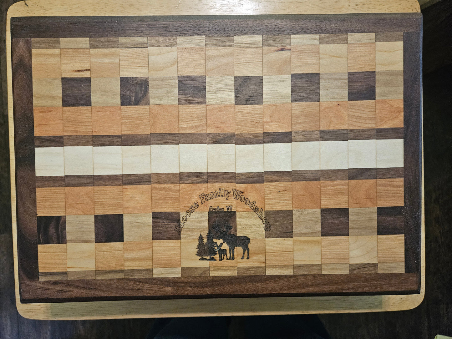 Checkerboard Face Grain Maple and Cherry, Walnut Cutting Board with beveled edges