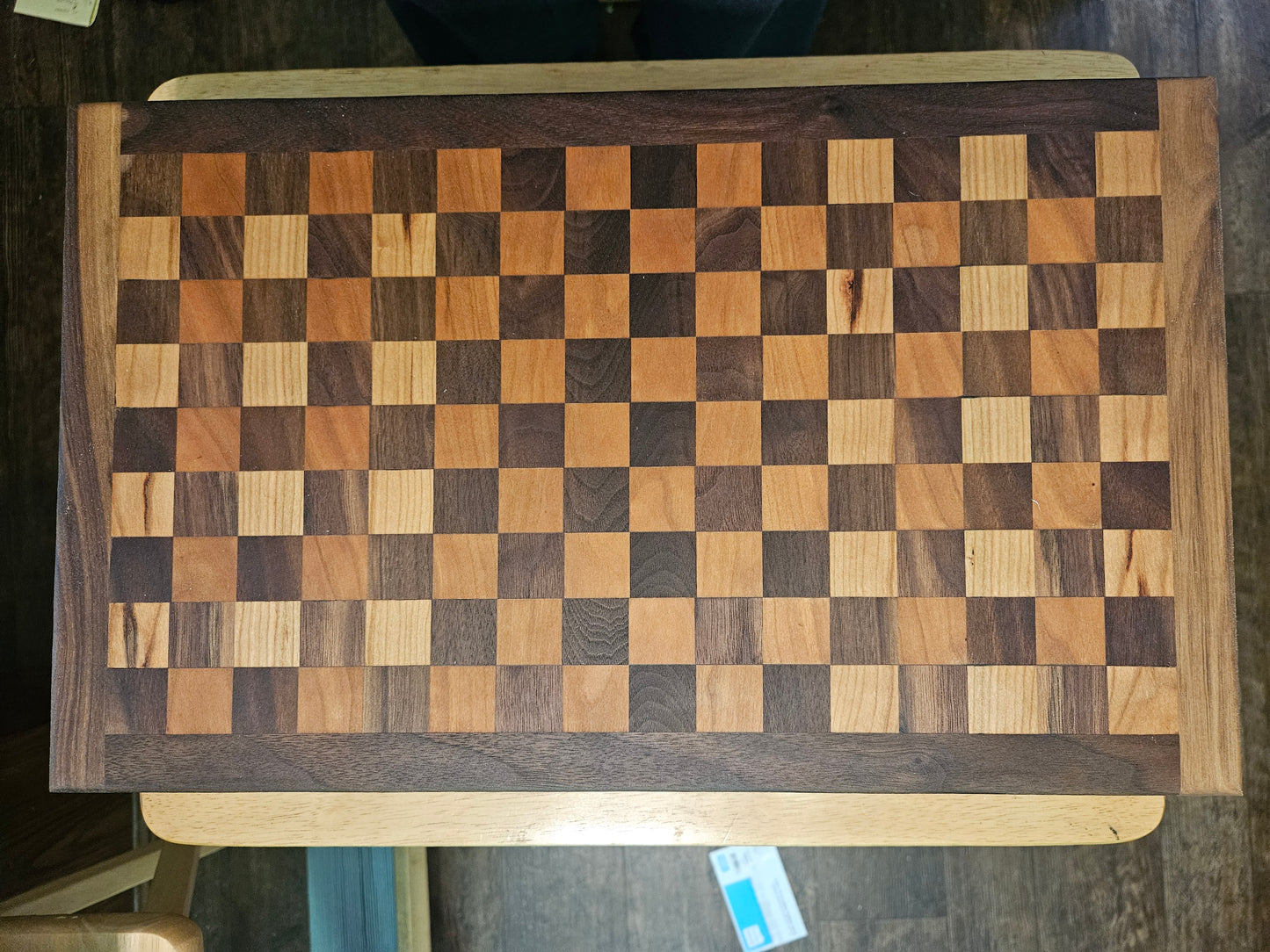 Checkerboard Face Grain Walnut and Cherry with walnut border Cutting Board with feet