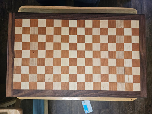 Checkerboard Face Grain Maple and Cherry with walnut border Cutting Board with feet