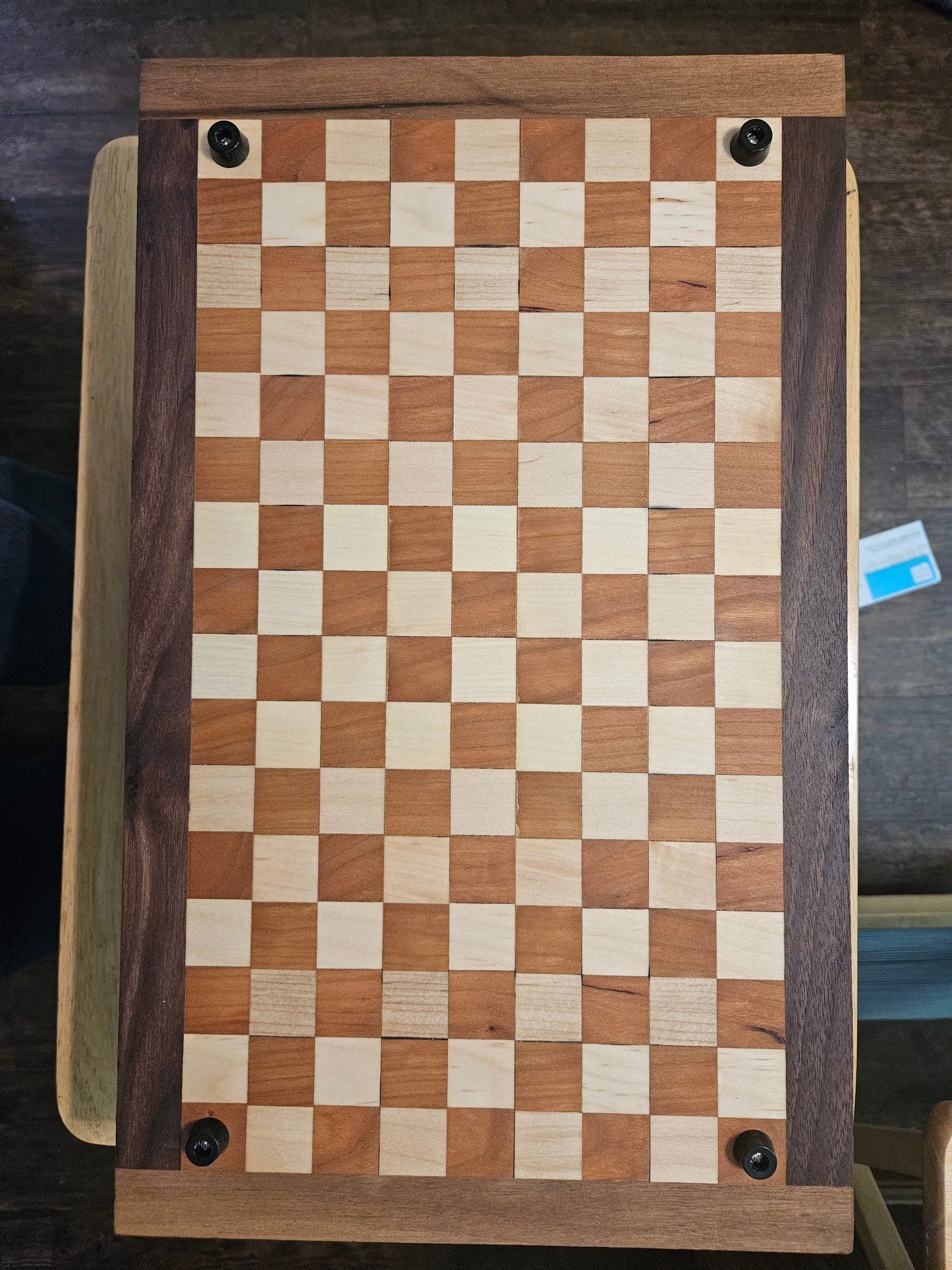 Checkerboard Face Grain Maple and Cherry with walnut border Cutting Board with finger grips