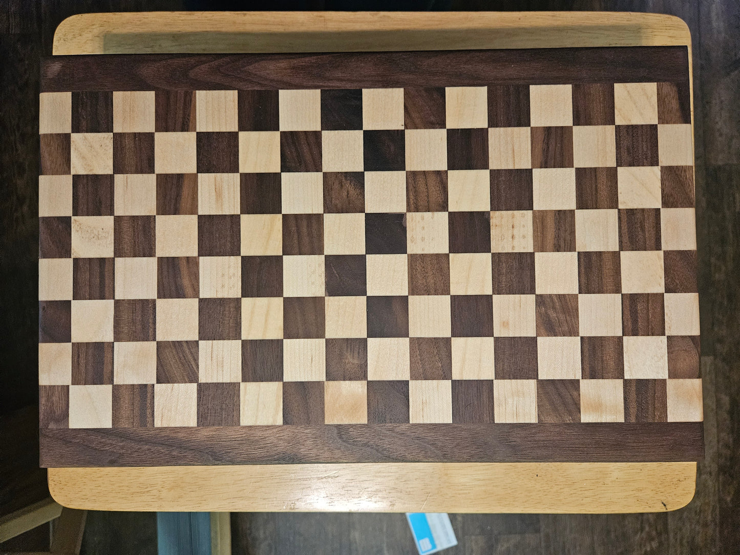 Checkerboard Facegrain Walnut and Maple with walnut border Cutting Board with feet