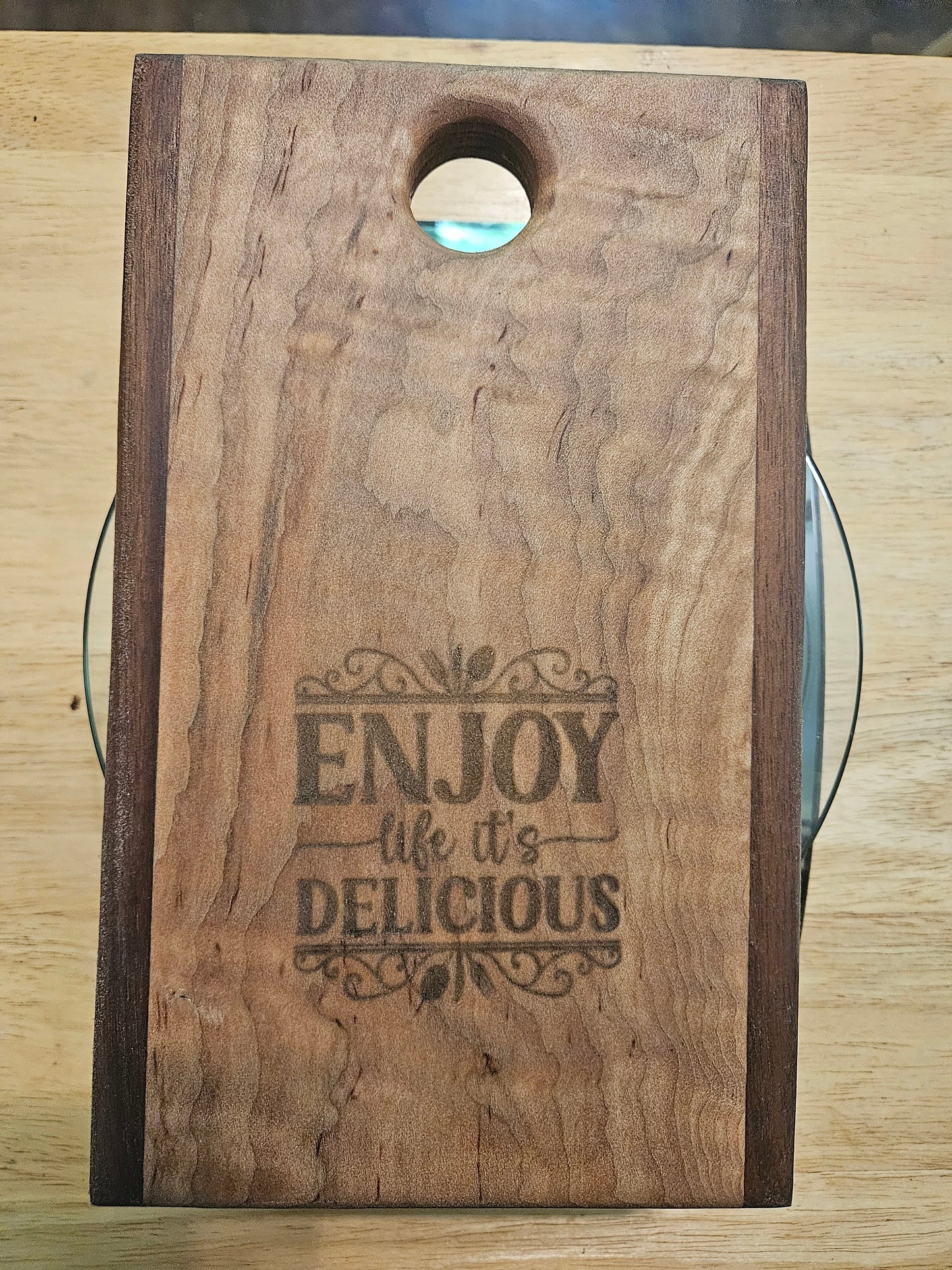 Cheese Board 9" x 5.5"  Walnut and Maple with engraving