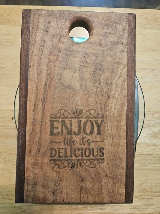Cheese Board 9" x 5.5"  Walnut and Maple with engraving