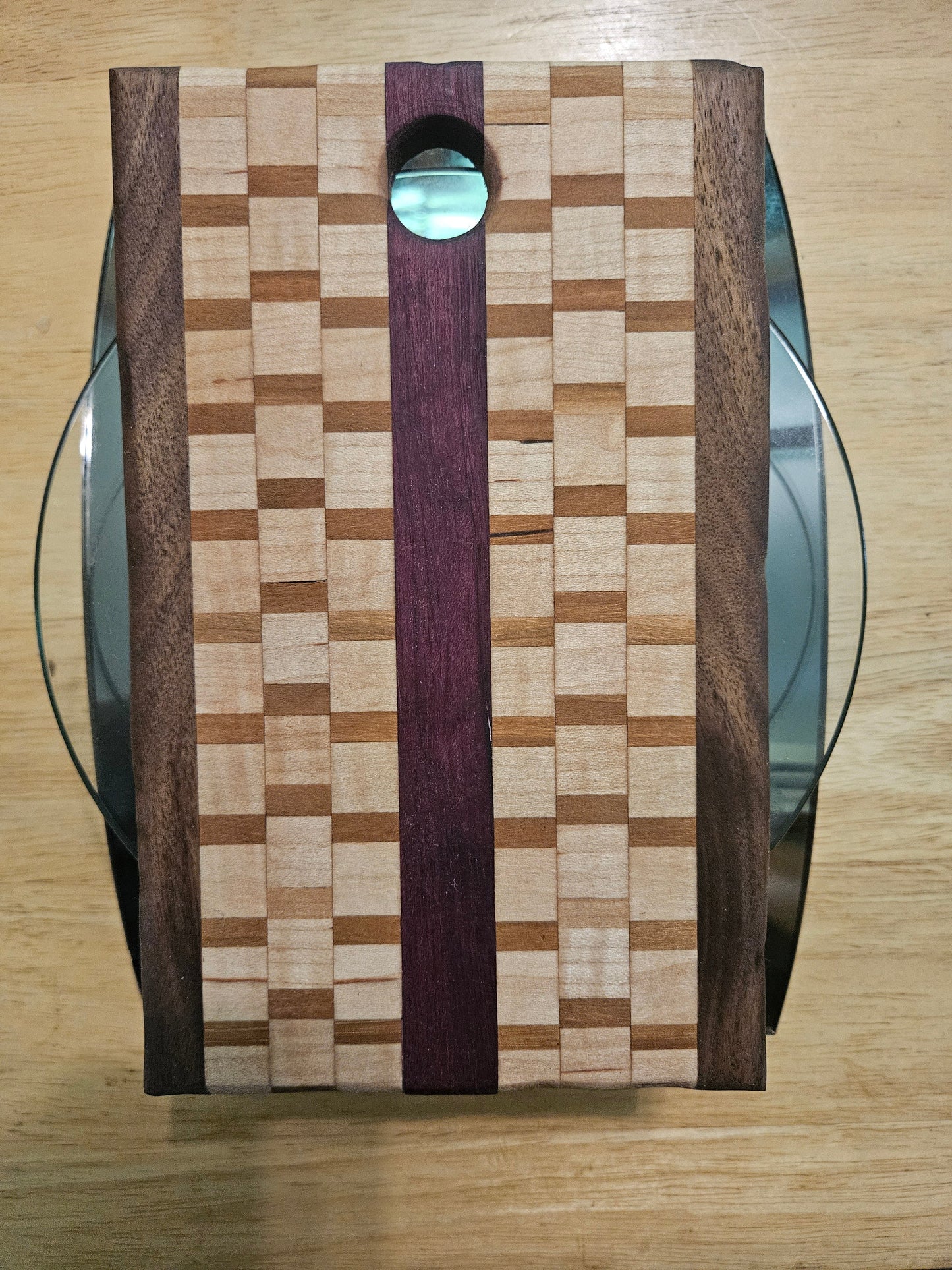 Cheese Board 8" x 5" Walnut, Maple and Purple Heart