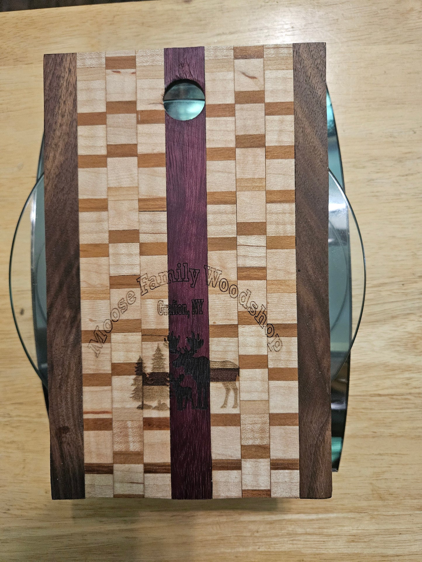 Cheese Board 8" x 5" Walnut, Maple and Purple Heart