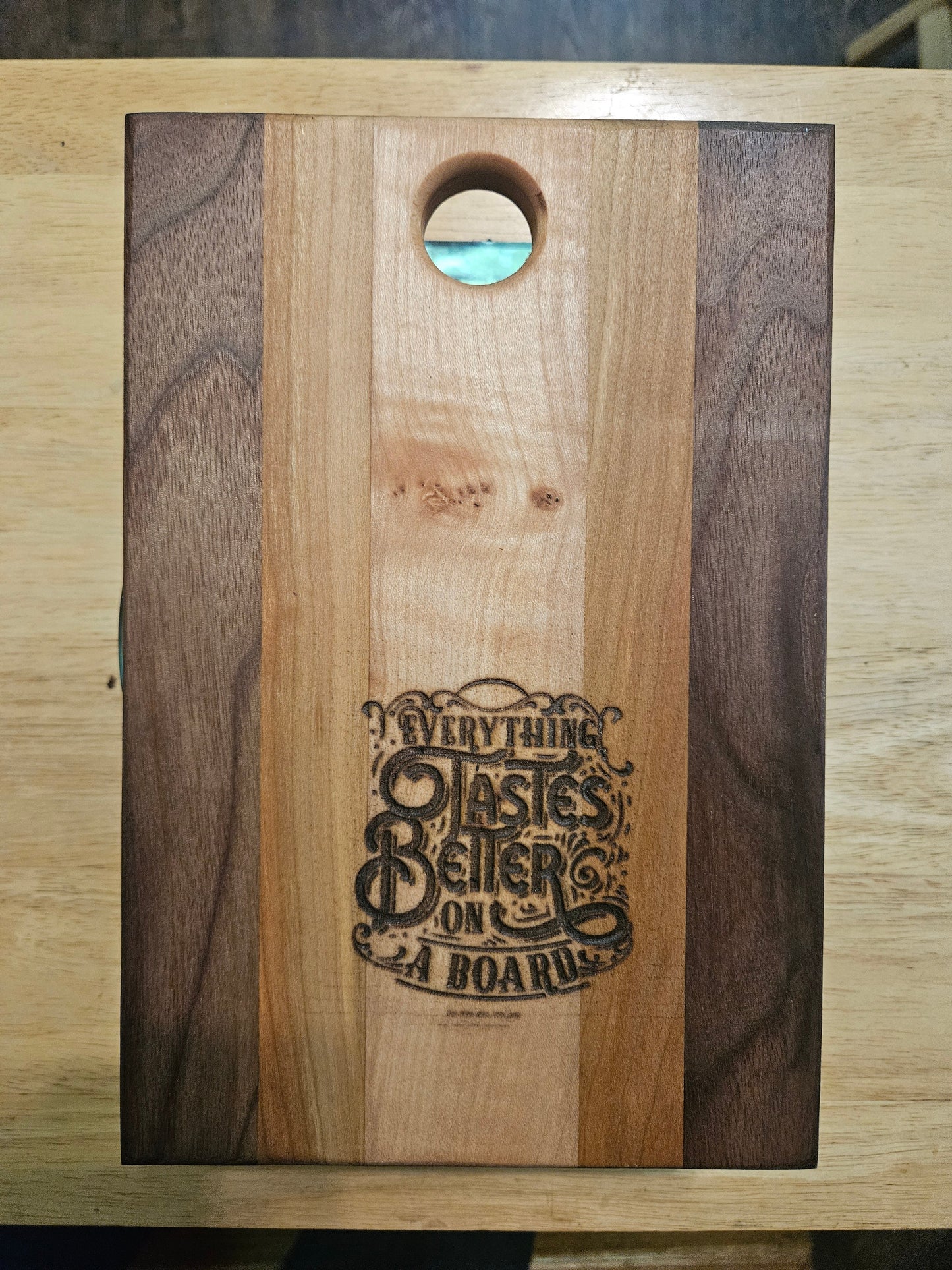 Cheese Board 10" x 6.5"  Walnut, Maple and Cherry with engraving