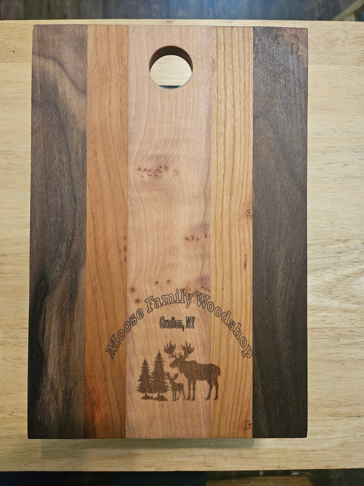 Cheese Board 10" x 6.5"  Walnut, Maple and Cherry with engraving
