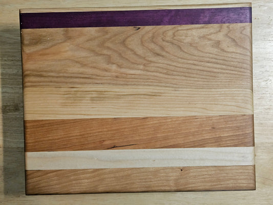 Cutting/Vegetable Board made w/ Purple Heart, Cherry and Maple with finger grips 11" x 9"