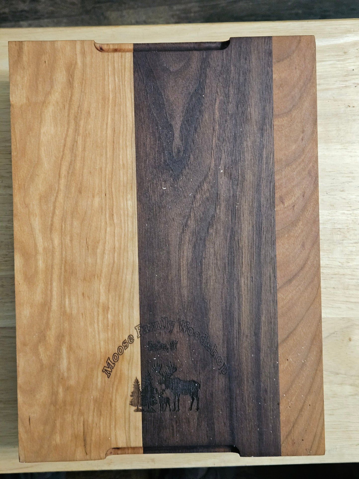 Cutting/Vegetable Board made w/ Walnut and Cherry with finger grips 11.5" x 8.5"