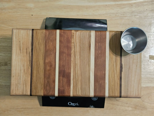 Vegetable Cutting  and serving board with Walnut, maple and Cherry 12" x 6" with dip cup