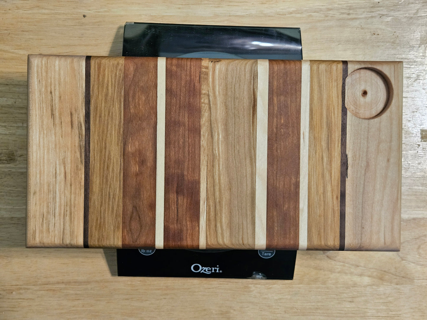Vegetable Cutting  and serving board with Walnut, maple and Cherry 12" x 6" with dip cup