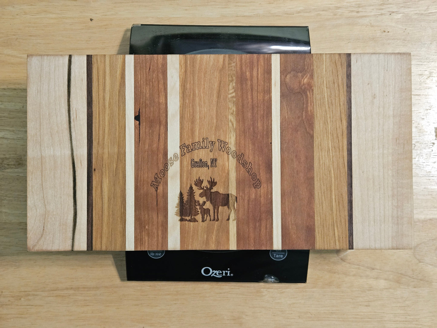 Vegetable Cutting  and serving board with Walnut, maple and Cherry 12" x 6" with dip cup