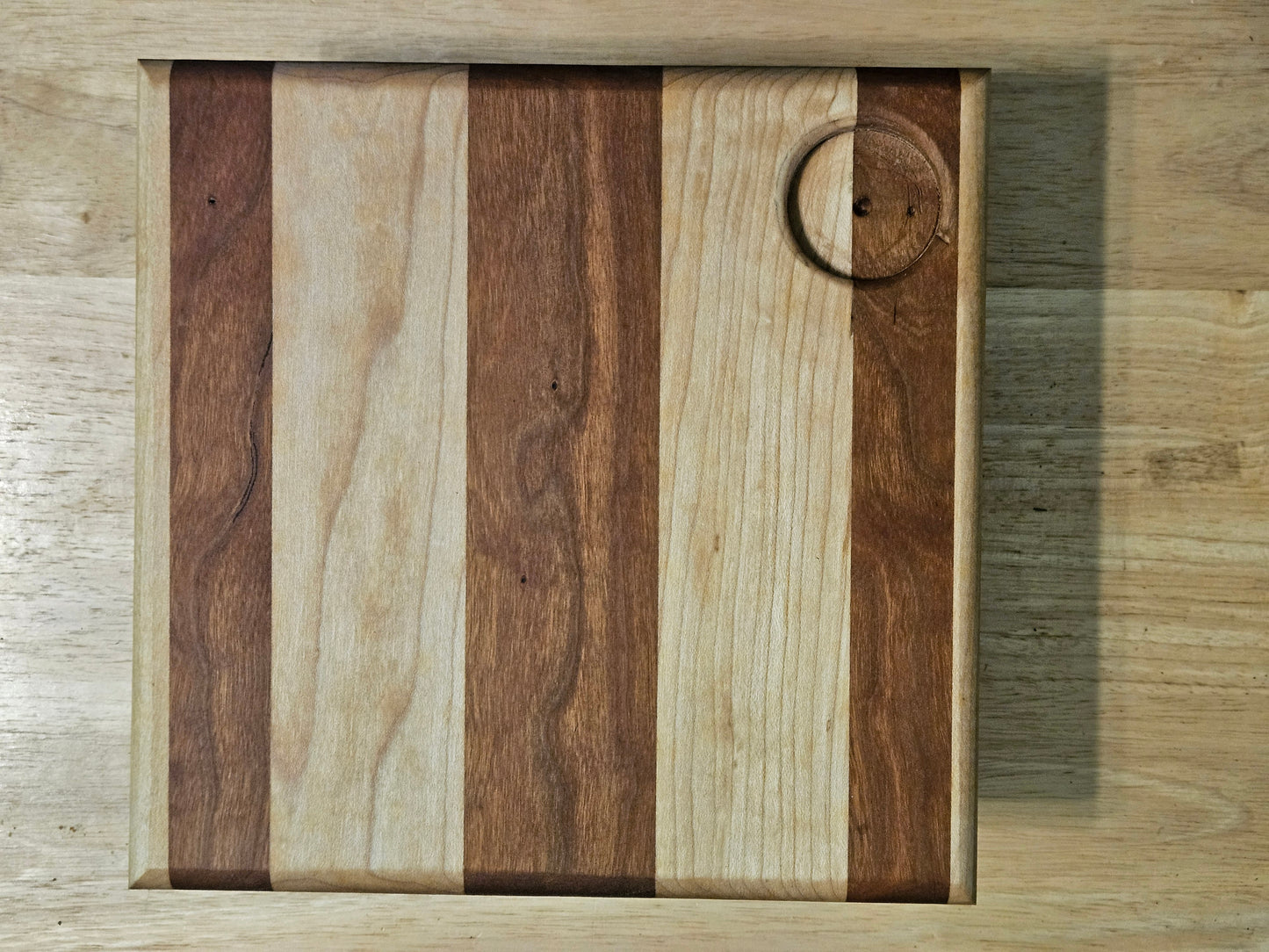 Vegetable Cutting  and serving board with Walnut and Cherry 9" x 9" with dip cup