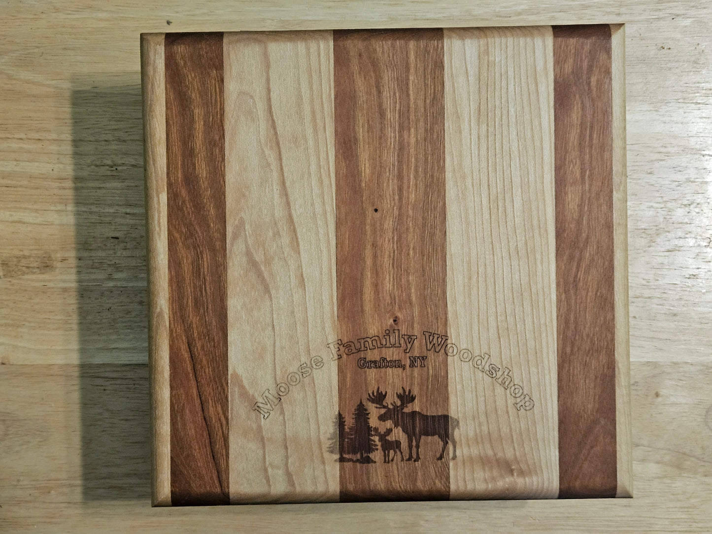Vegetable Cutting  and serving board with Walnut and Cherry 9" x 9" with dip cup