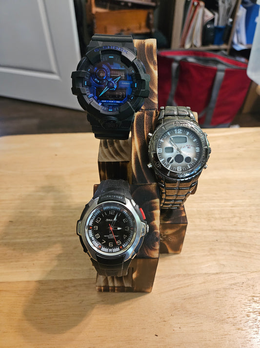 Watch Holder for 3 watches handmade from Pine, finished with Shou Sugi Ban